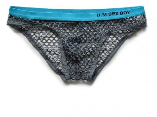 Large men's mesh briefs in black with personalised lettering on the waistband.