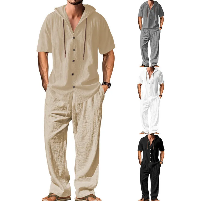 Men's grey cotton casual sports suit showing long sleeve top and trousers laid flat.
