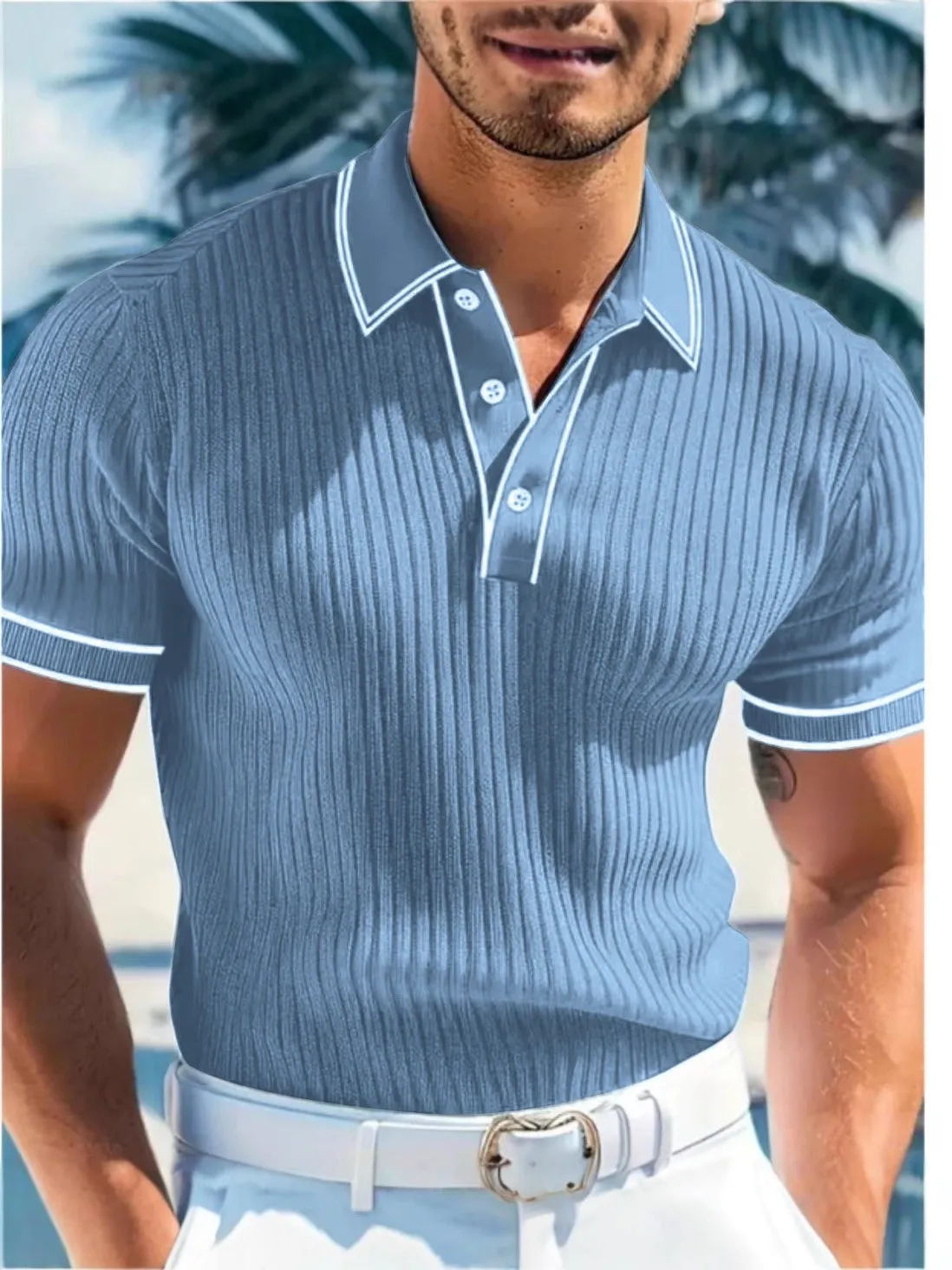 Men's striped polo shirt short sleeves loose fit multiple colour options