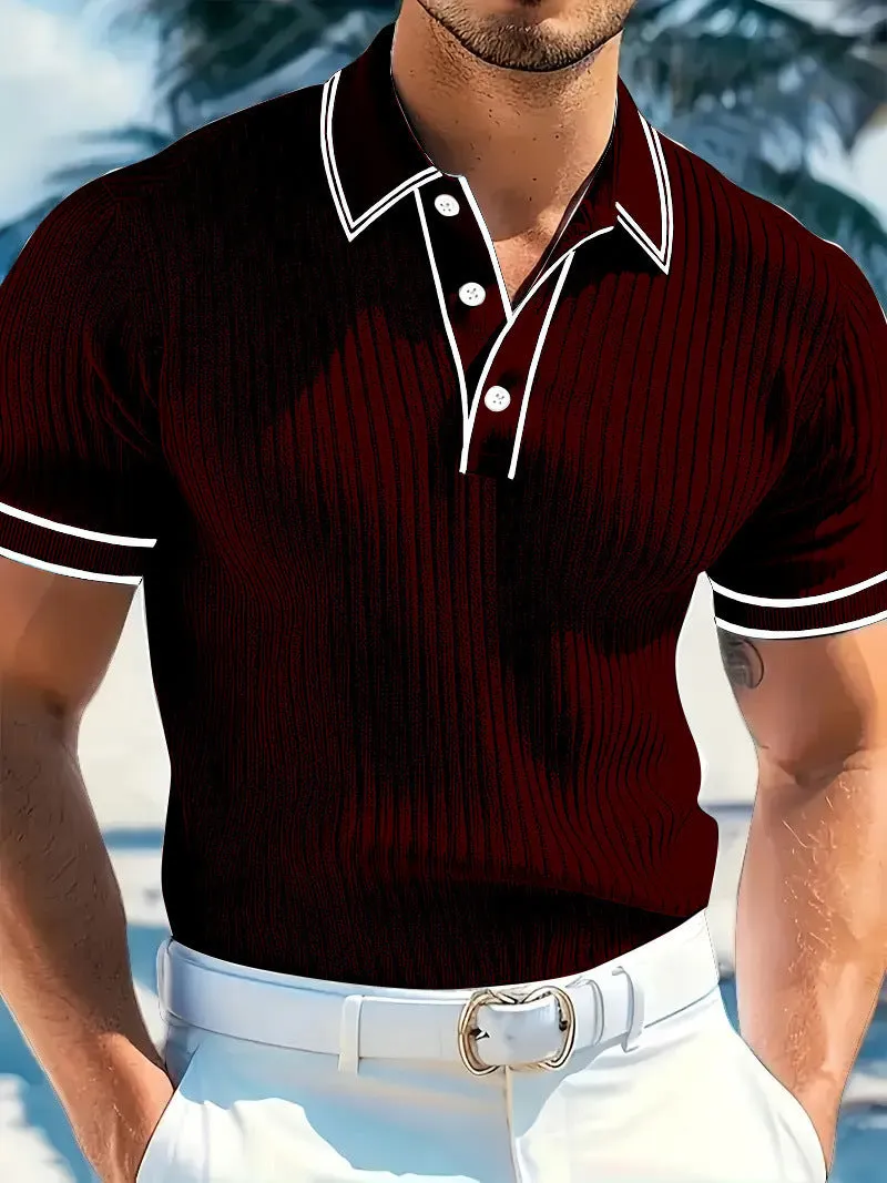 Men's striped polo shirt short sleeves loose fit multiple colour options