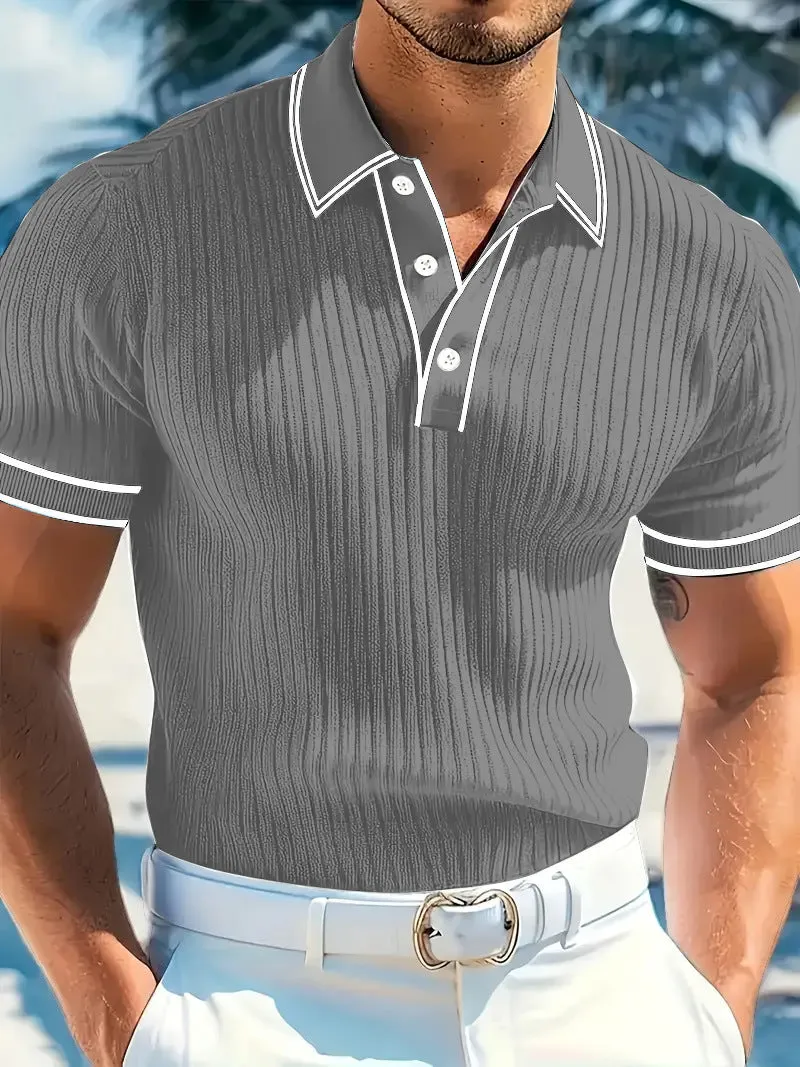 Men's striped polo shirt short sleeves loose fit multiple colour options