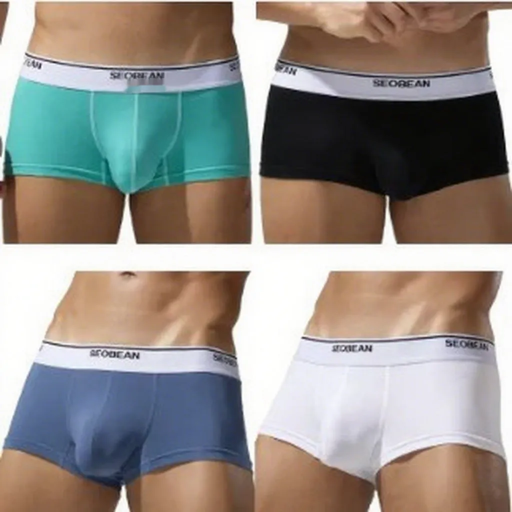 Men's cotton low waist boxers in solid colours including white, blue grey, cyan and black