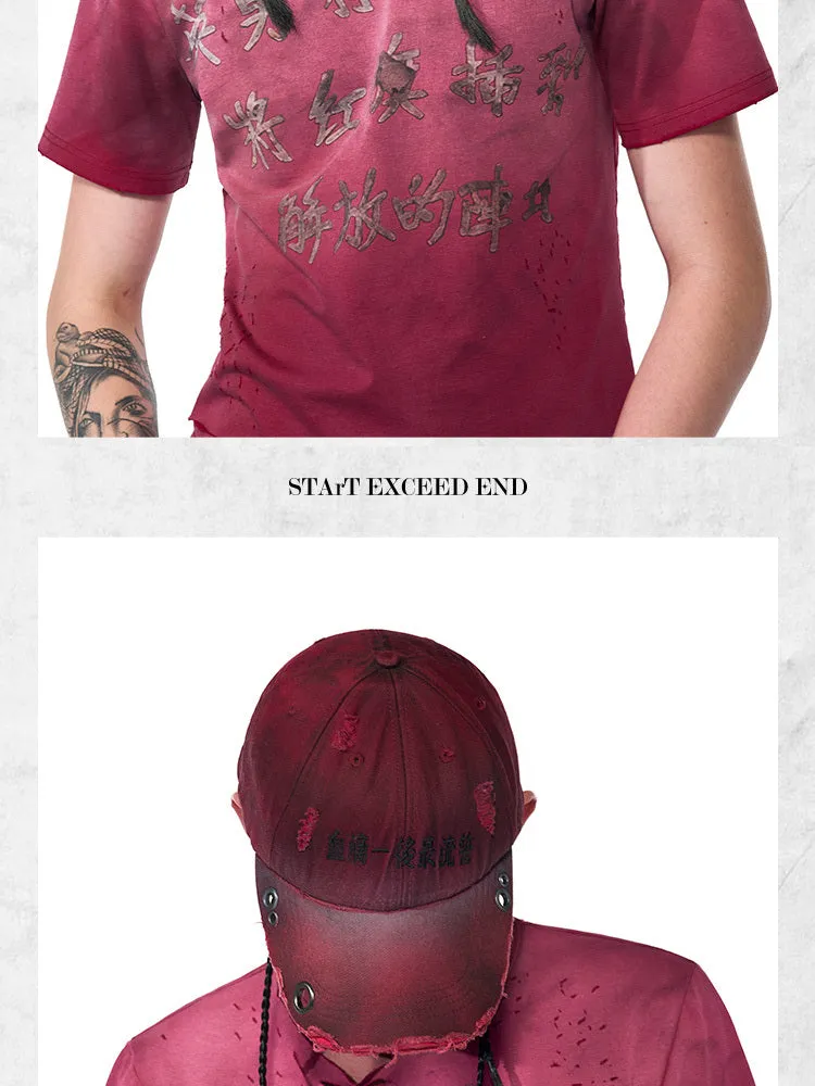 Rose red cotton peaked cap with a curved peak and adjustable rear strap on a neutral background.