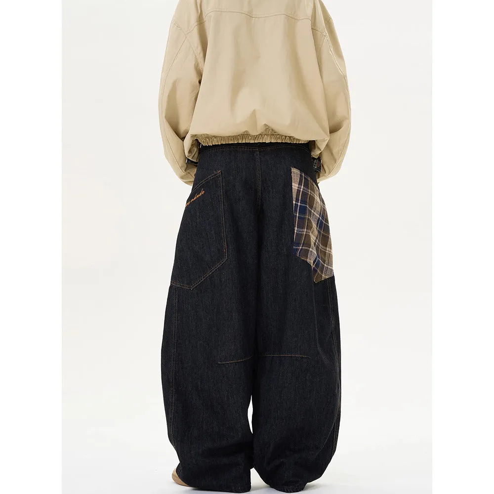 Cotton loose straight-leg plaid pants for spring and autumn casual wear