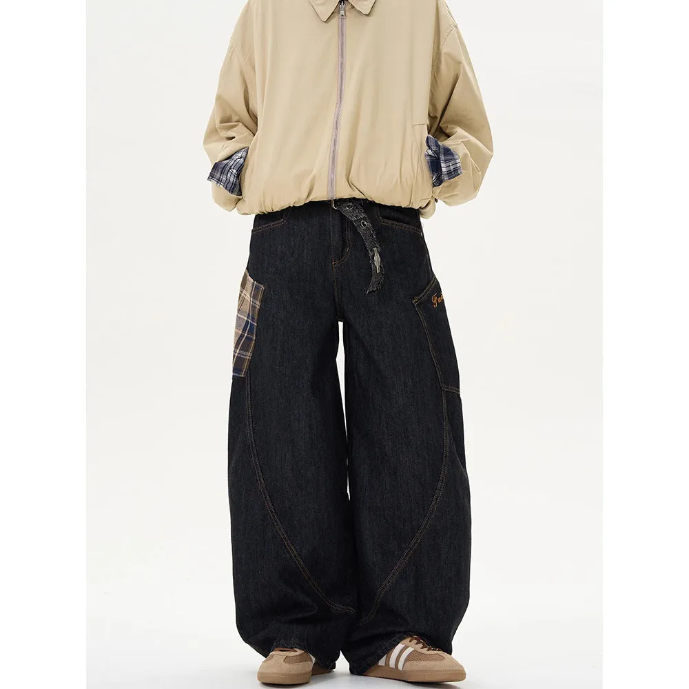 Cotton loose straight-leg plaid pants for spring and autumn casual wear
