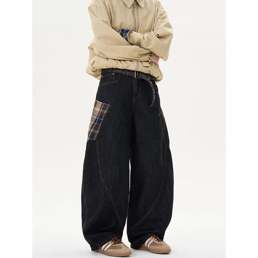 Cotton loose straight-leg plaid pants for spring and autumn casual wear