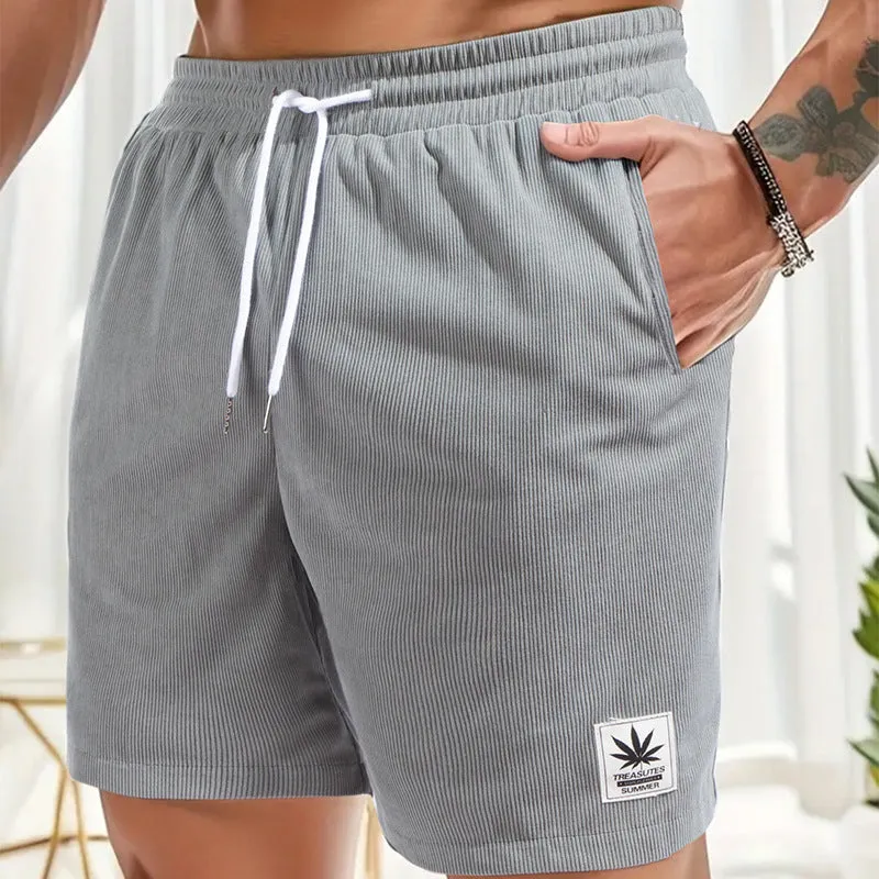Men's straight-leg summer shorts with drawstring waist in blue colour option