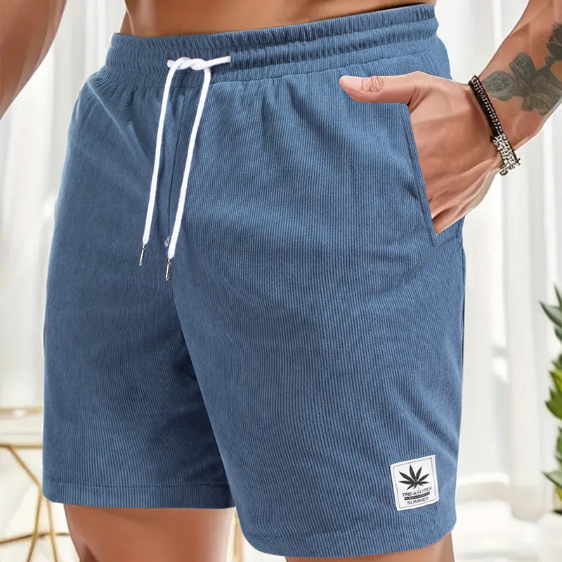 Men's straight-leg summer shorts with drawstring waist in blue colour option