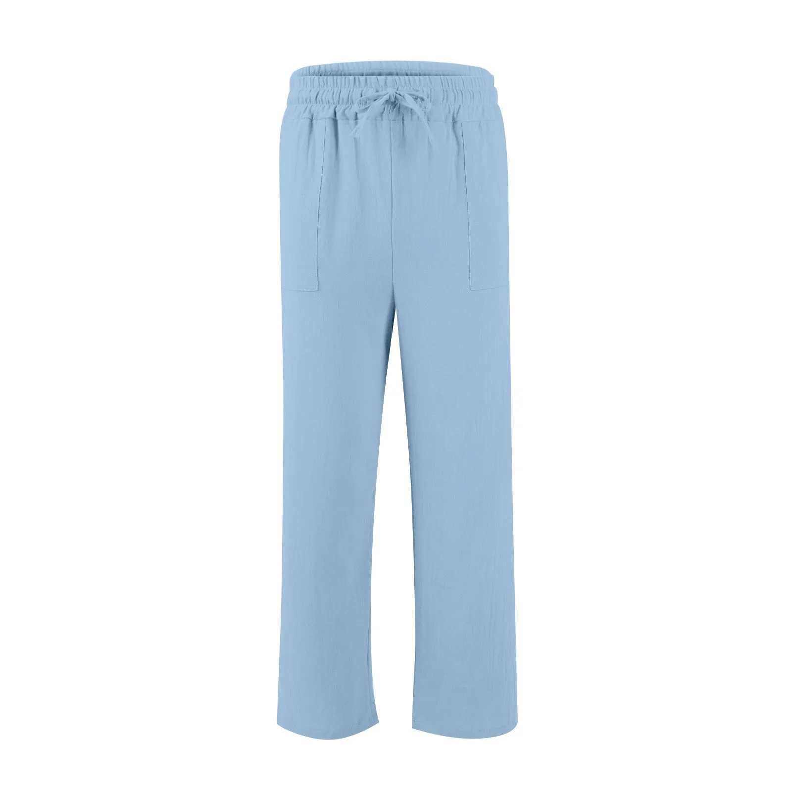 Men's cotton linen beach trousers with drawstring elastic waist straight cut casual pants