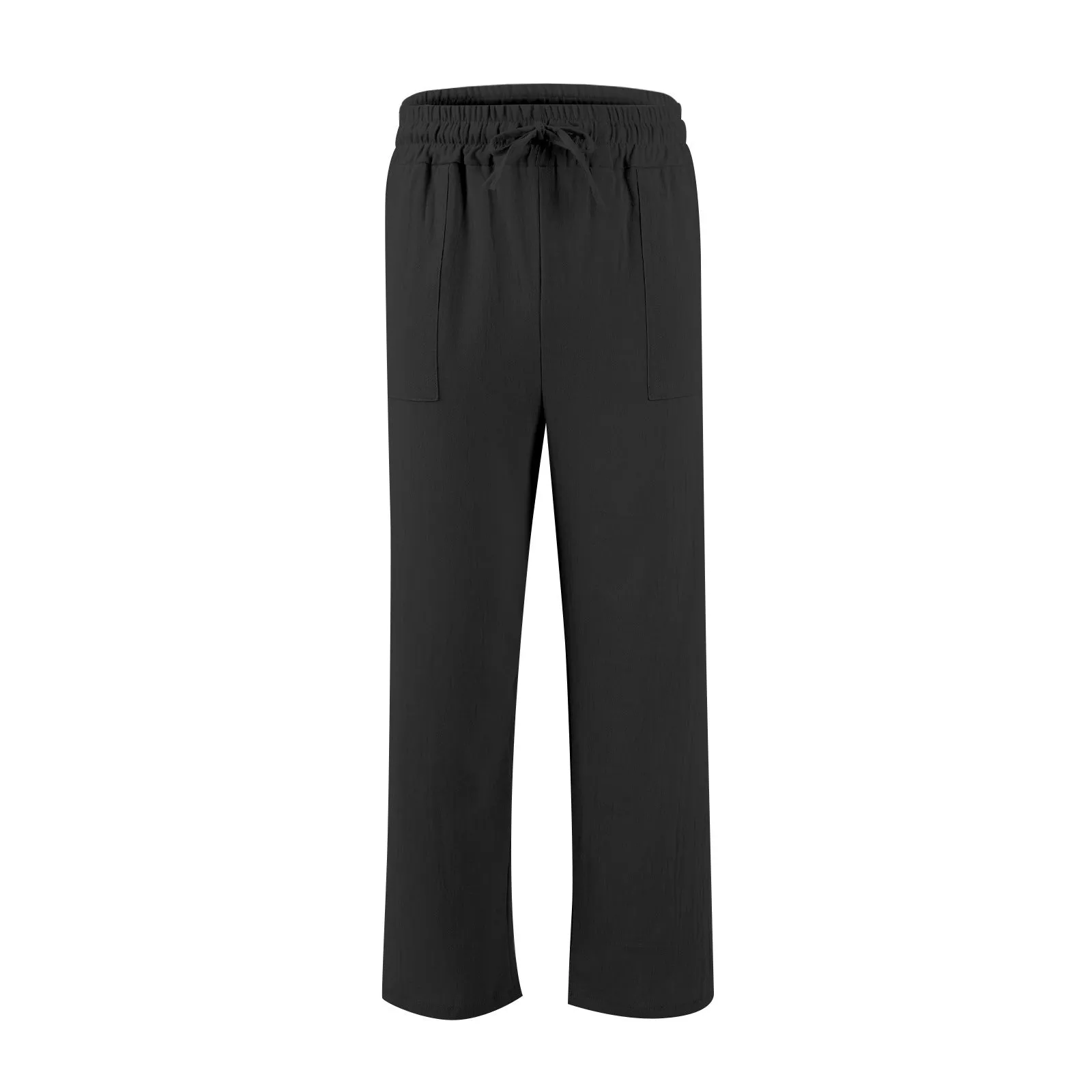 Men's cotton linen beach trousers with drawstring elastic waist straight cut casual pants