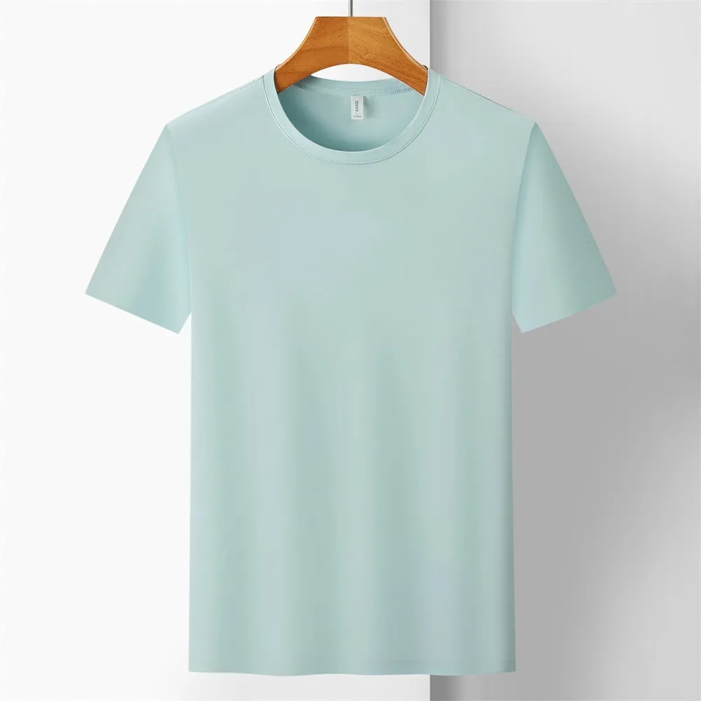 Ice Silk quick-dry antibacterial anti-UV slim-fit T-shirt in solid colours on a hanger.
