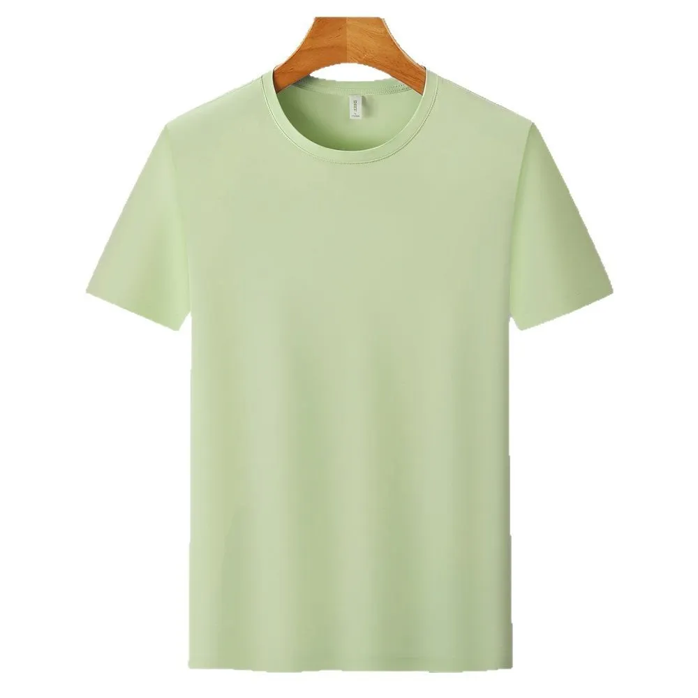 Ice Silk quick-dry antibacterial anti-UV slim-fit T-shirt in solid colours on a hanger.