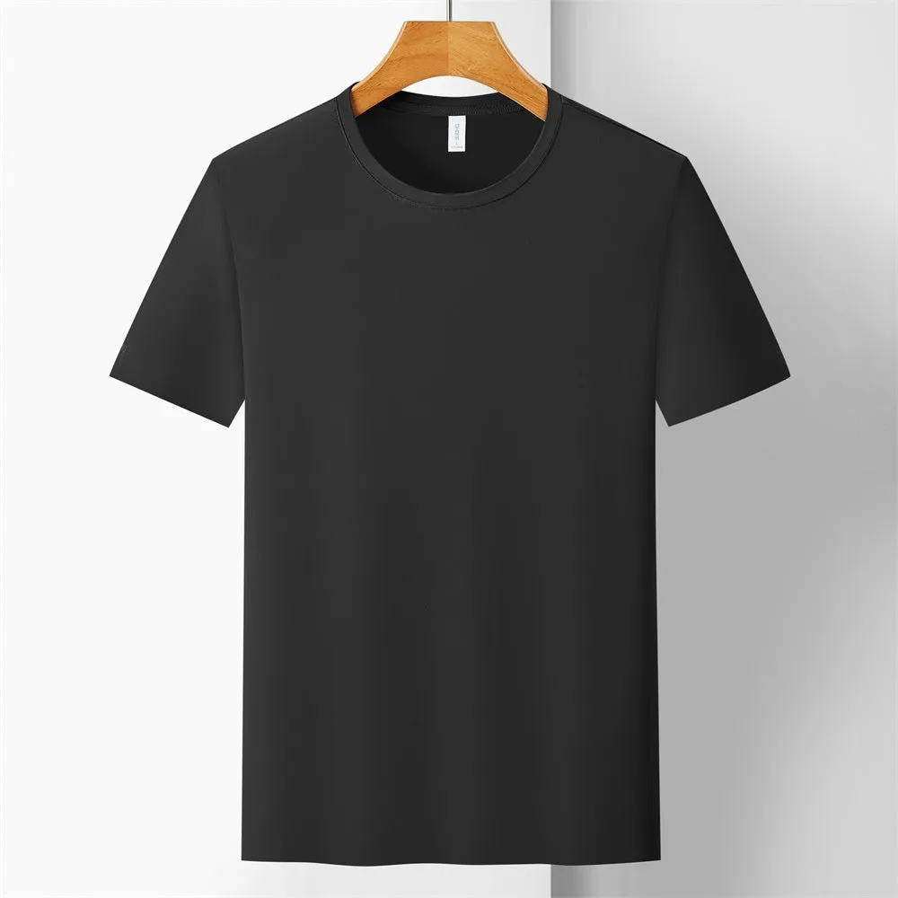 Ice Silk quick-dry antibacterial anti-UV slim-fit T-shirt in solid colours on a hanger.