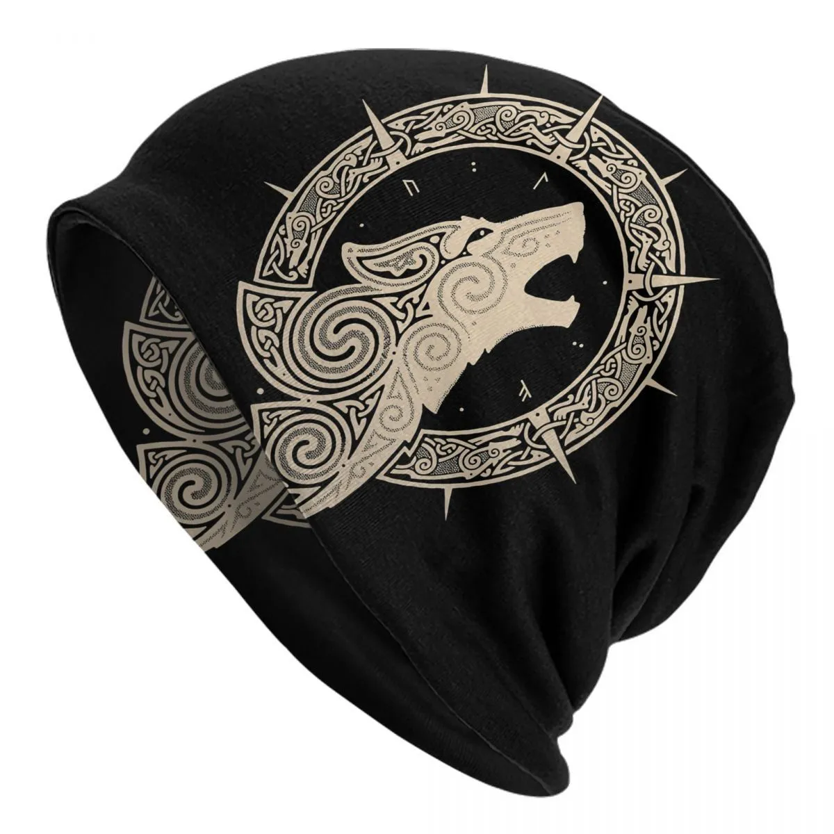 Viking totem wolf design on a cotton hip hop hat with a double-layer elastic sleeve cap