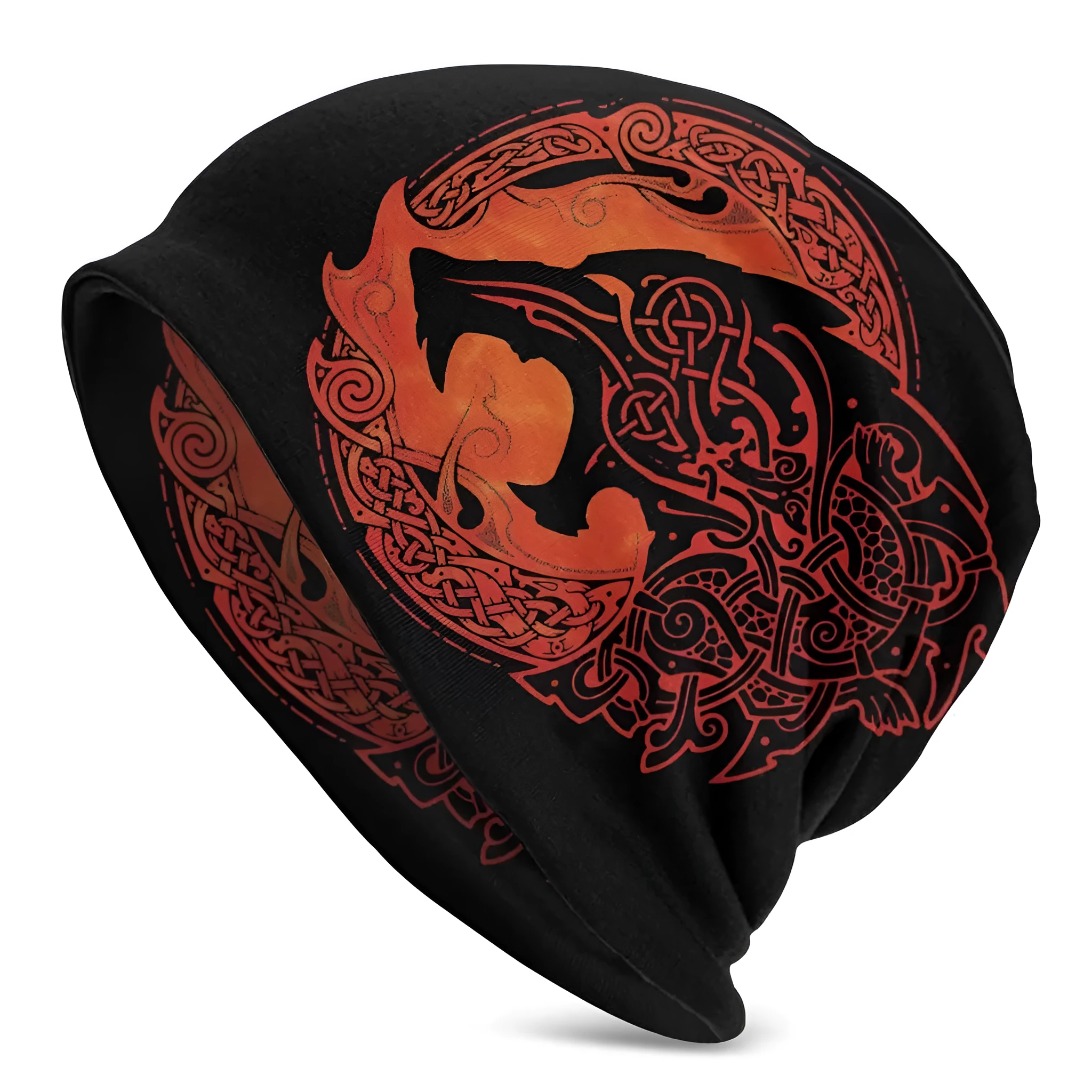 Viking totem wolf design on a cotton hip hop hat with a double-layer elastic sleeve cap