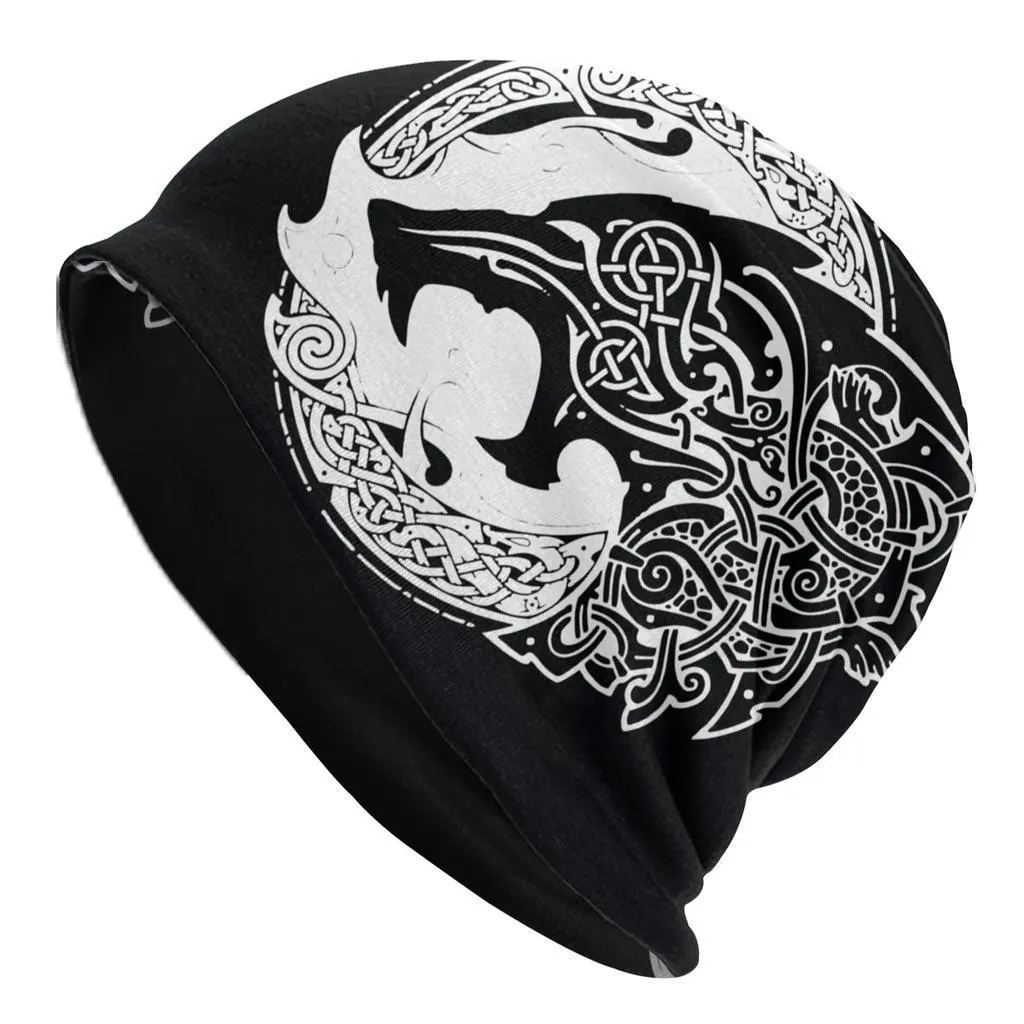 Viking totem wolf design on a cotton hip hop hat with a double-layer elastic sleeve cap