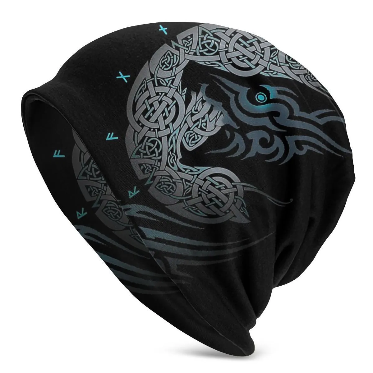Viking totem wolf design on a cotton hip hop hat with a double-layer elastic sleeve cap