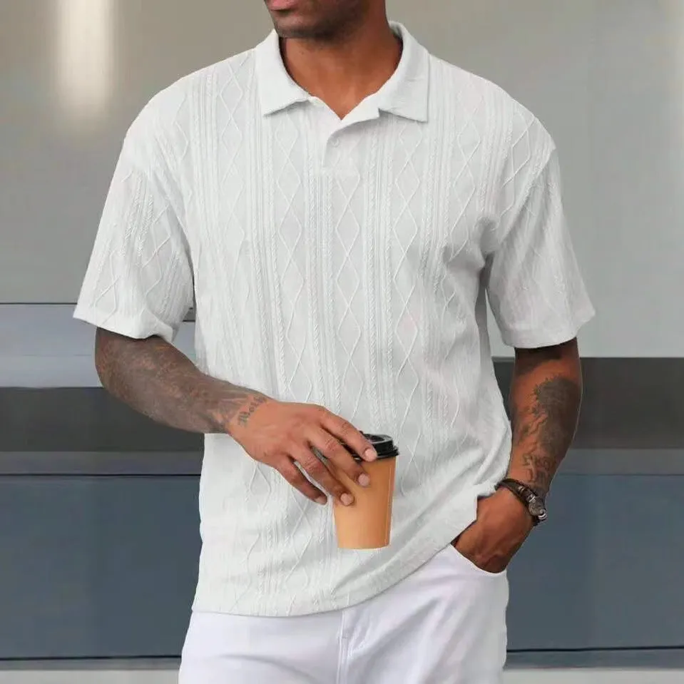 Retro button lapel short sleeve t-shirt in a cotton blend fabric, shown in army green colour