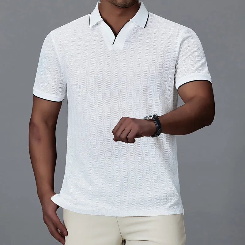 Men's thin nylon polo shirt in white colour with short sleeves and loose casual fit