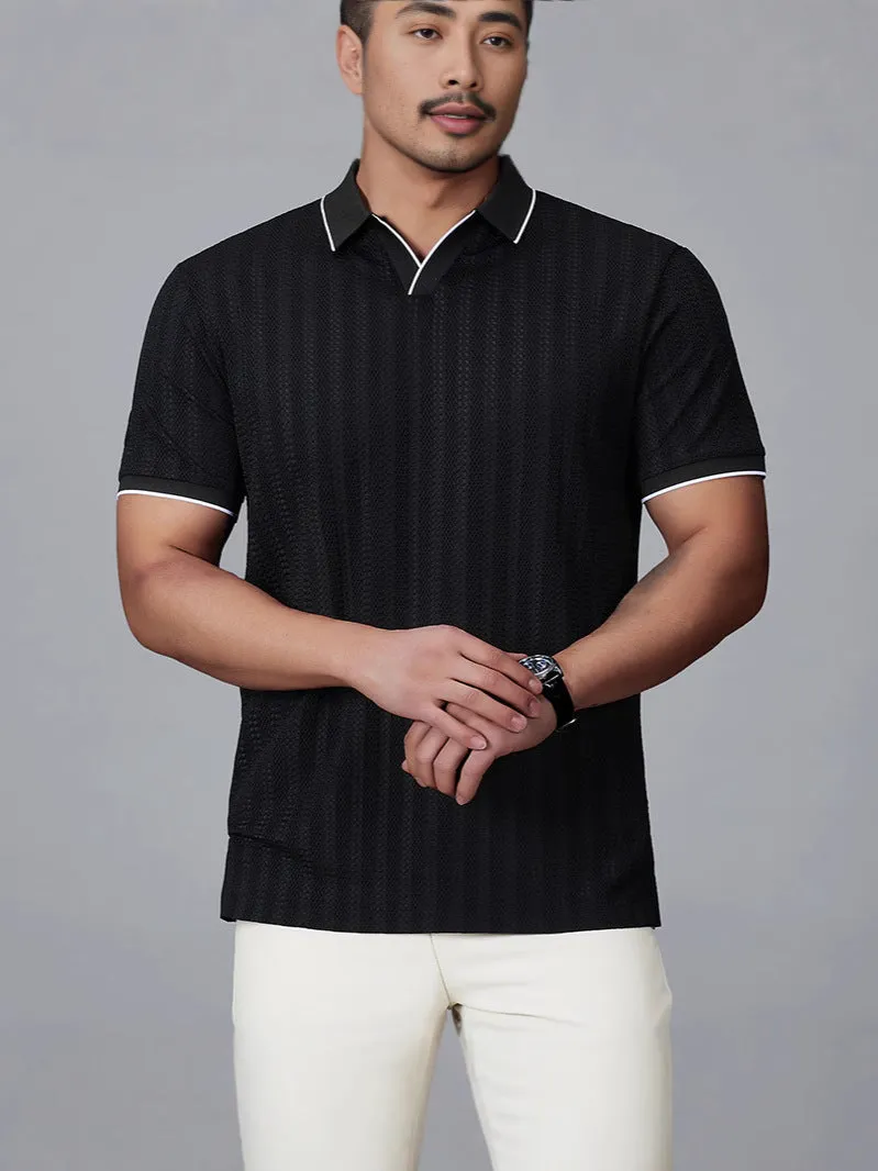 Men's thin nylon polo shirt in white colour with short sleeves and loose casual fit