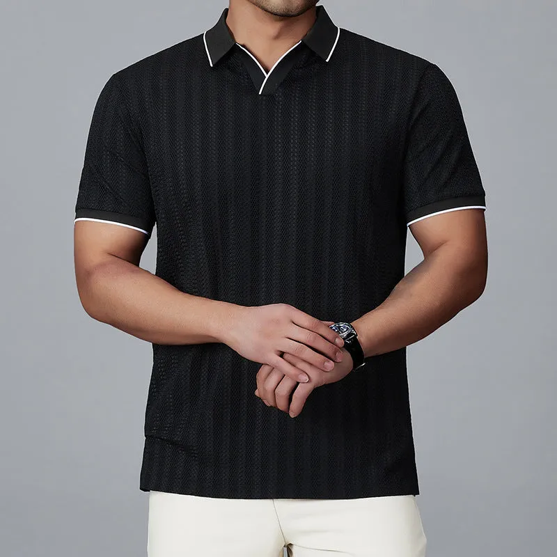 Men's thin nylon polo shirt in white colour with short sleeves and loose casual fit