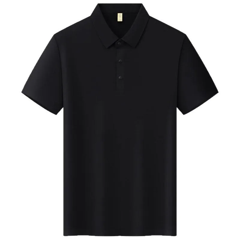 Men's slim-fit solid colour T-shirt with seamless lapel and short sleeves