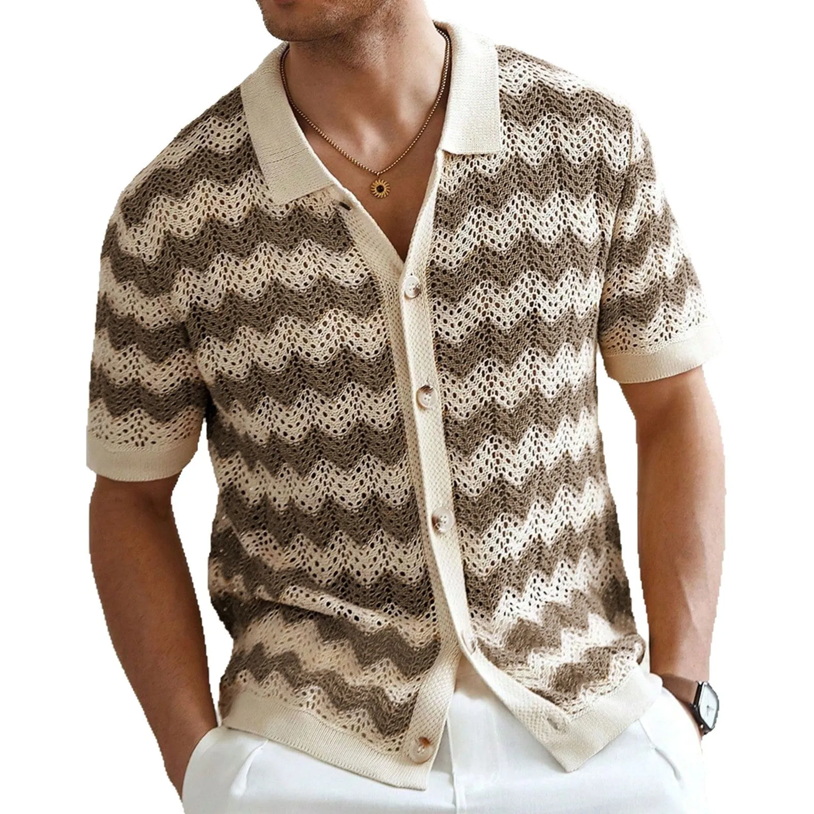 Short sleeve blue jumper with corrugated jacquard texture, made from Tencel viscose for summer.