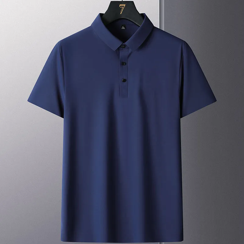 Man wearing a solid colour short-sleeve non-ironing business casual shirt in nylon fabric.