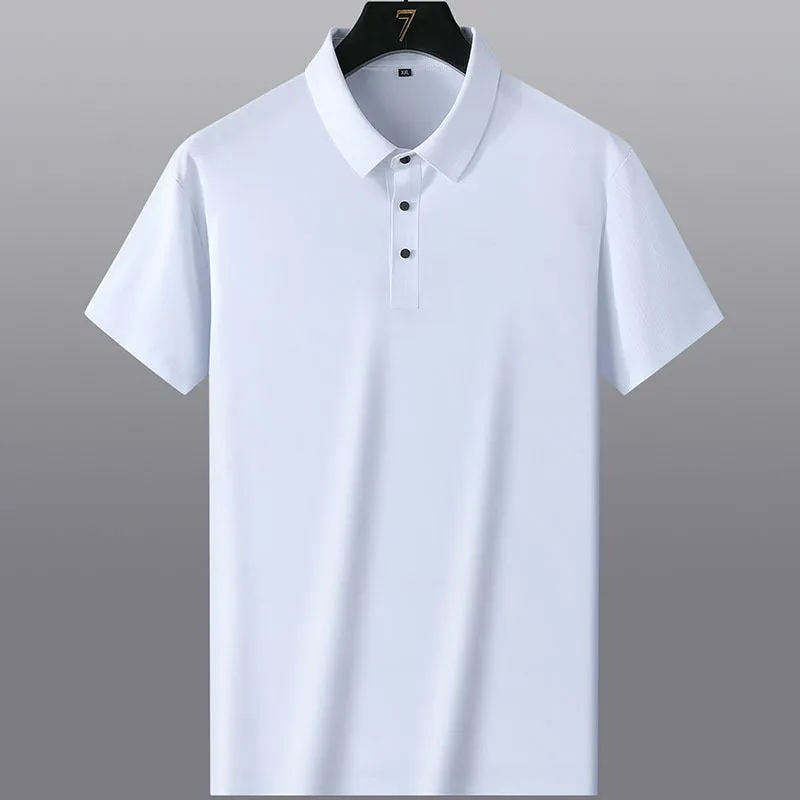 Man wearing a solid colour short-sleeve non-ironing business casual shirt in nylon fabric.