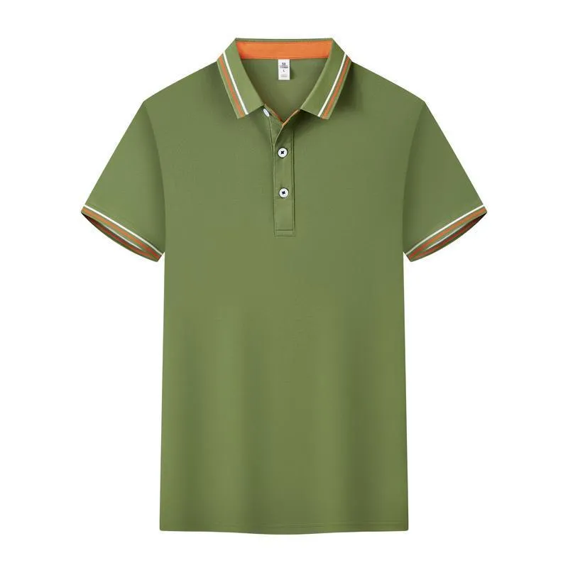 Slim fit cotton blend polo work shirt with collar and short sleeves on a hanger