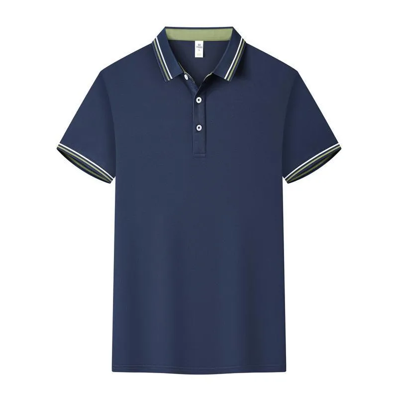 Slim fit cotton blend polo work shirt with collar and short sleeves on a hanger