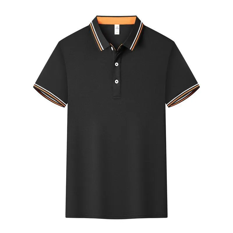 Slim fit cotton blend polo work shirt with collar and short sleeves on a hanger