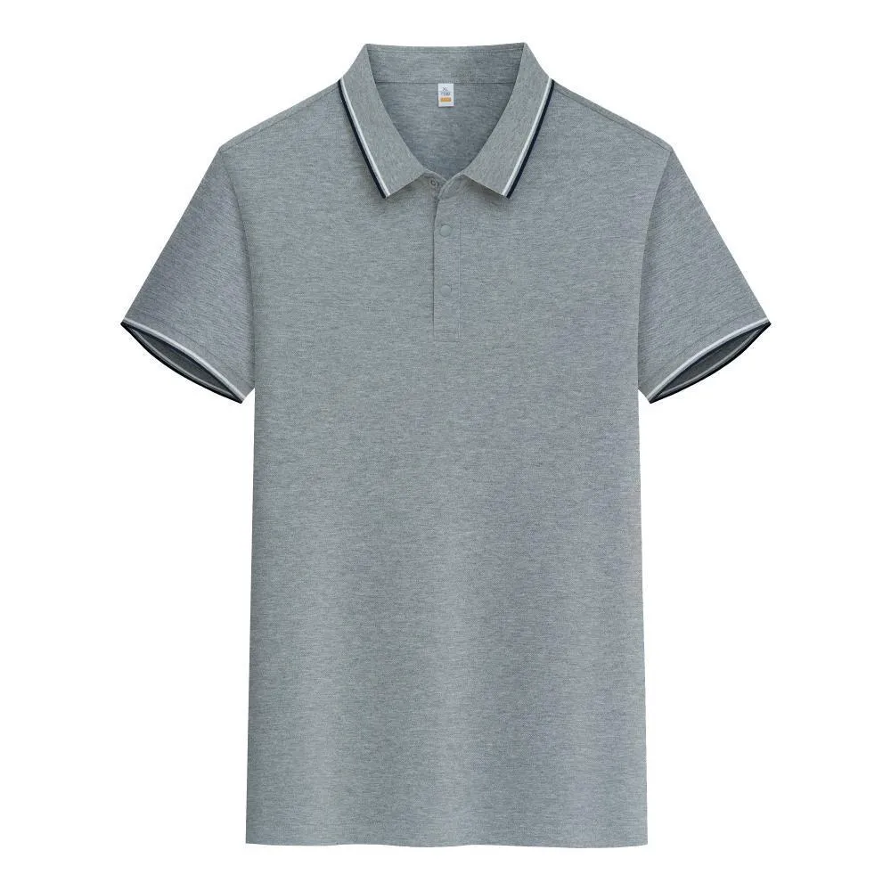 A pure cotton polo shirt with a lapel collar and short sleeves, shown in a light blue colour.