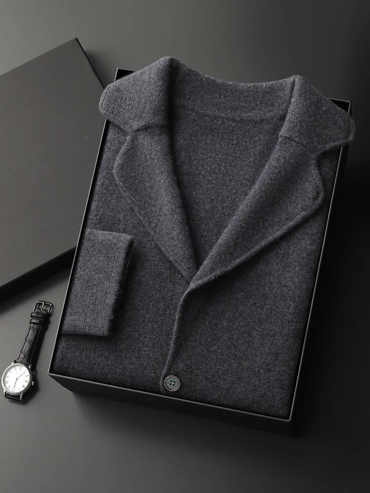 Men's loose fit cashmere-blend cardigan jacket in thickened construction showing colour options