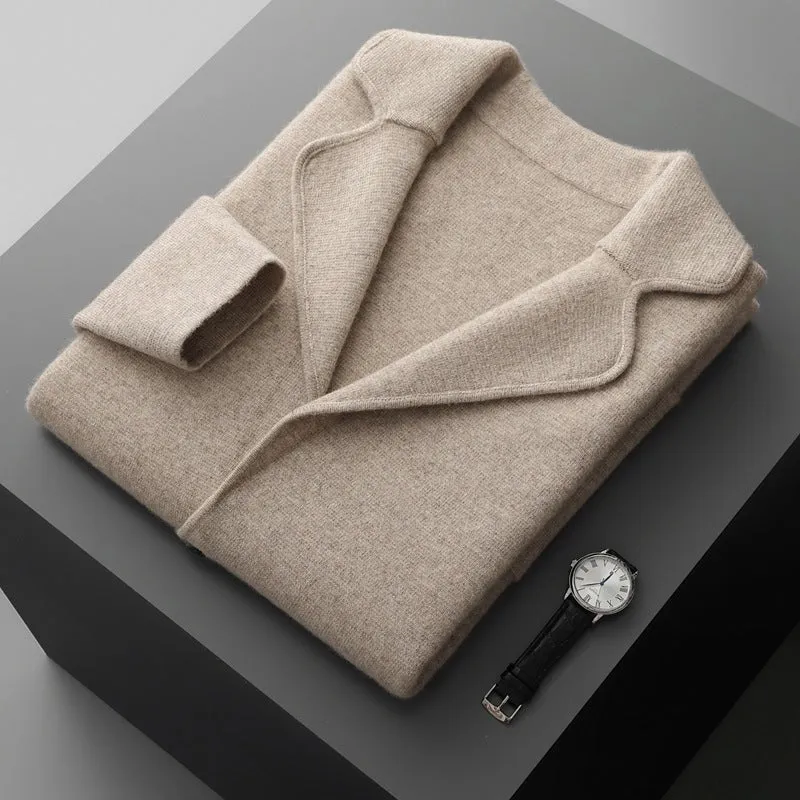 Men's loose fit cashmere-blend cardigan jacket in thickened construction showing colour options