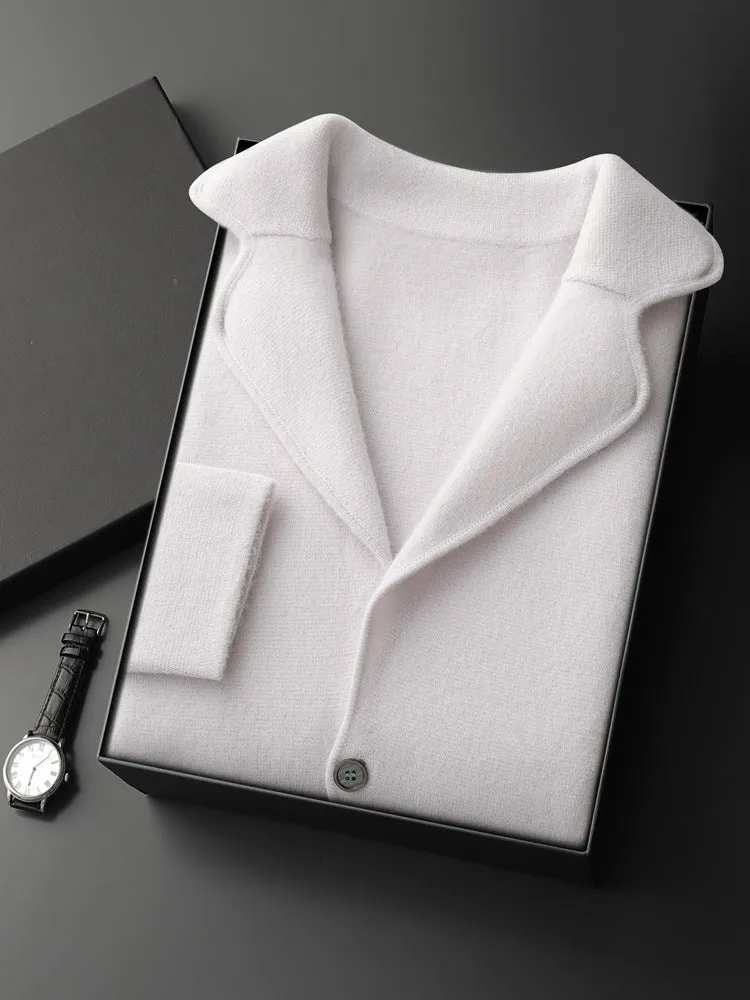 Men's loose fit cashmere-blend cardigan jacket in thickened construction showing colour options