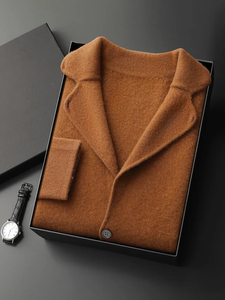 Men's loose fit cashmere-blend cardigan jacket in thickened construction showing colour options