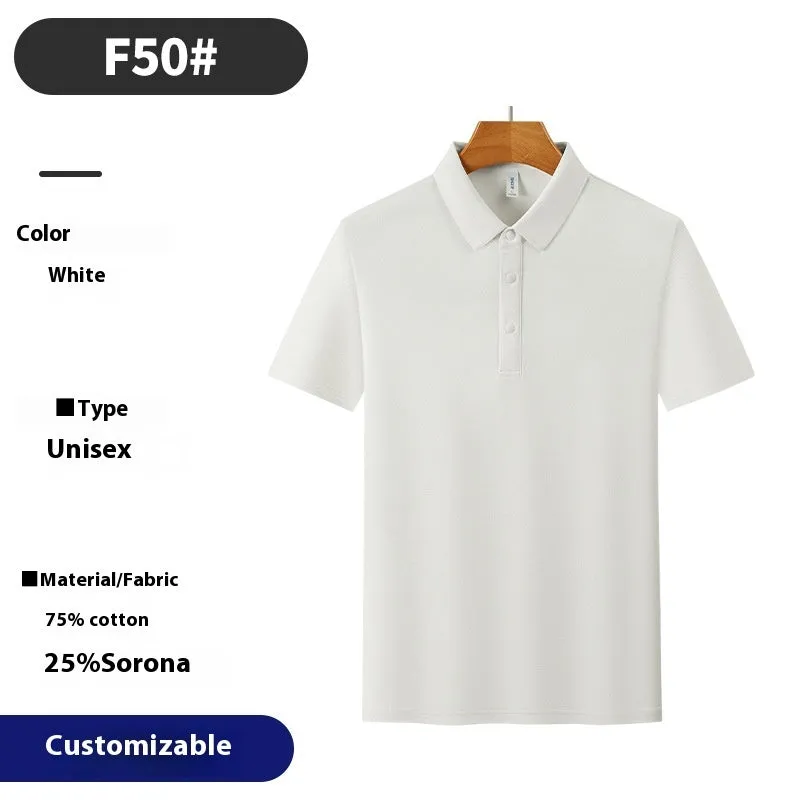 Cotton blend short sleeve polo shirt in solid colour, seamless knit, for summer business commute, available in multiple colours and sizes S to 4XL