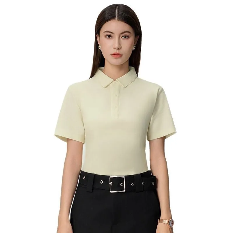 Cotton blend short sleeve polo shirt in solid colour, seamless knit, for summer business commute, available in multiple colours and sizes S to 4XL