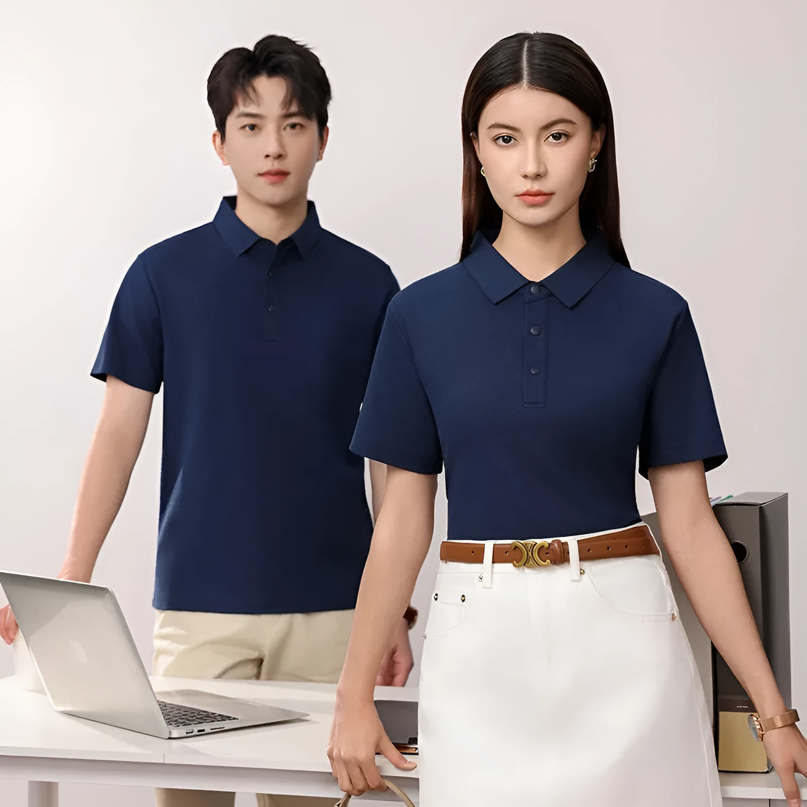 Cotton blend short sleeve polo shirt in solid colour, seamless knit, for summer business commute, available in multiple colours and sizes S to 4XL