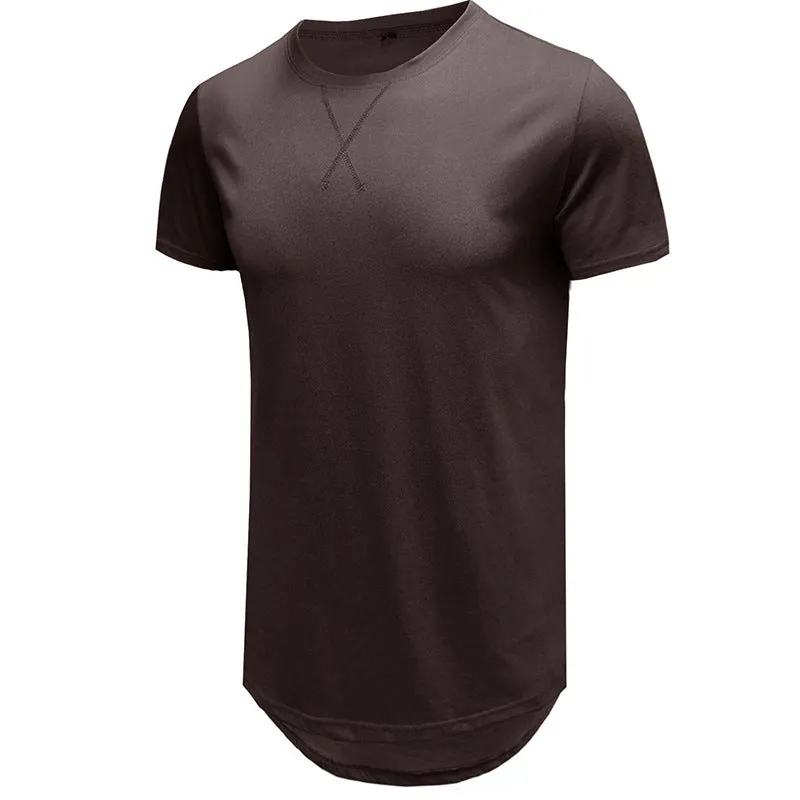 Men's slim fit cotton short-sleeved t-shirt on a hanger, shown in army green colour.