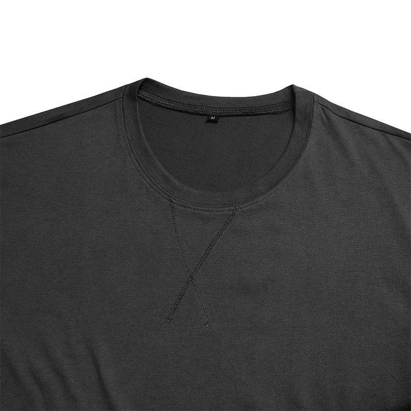 Men's slim fit cotton short-sleeved t-shirt on a hanger, shown in army green colour.