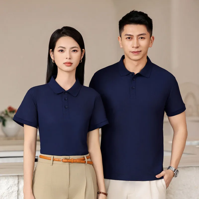 Summer polo shirt in long-staple cotton with side slit design, shown in sapphire blue colour