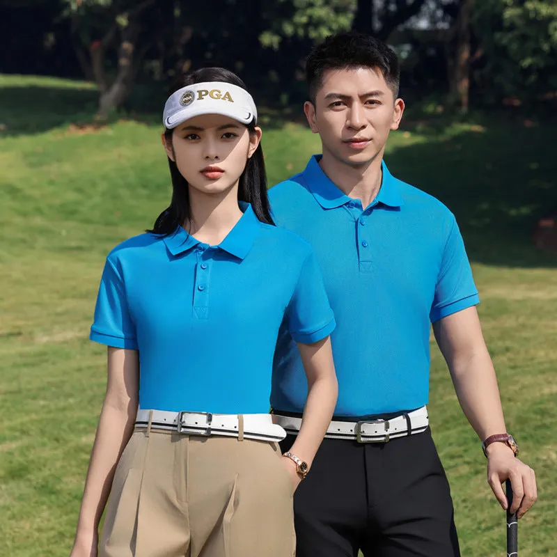 Summer polo shirt in long-staple cotton with side slit design, shown in sapphire blue colour