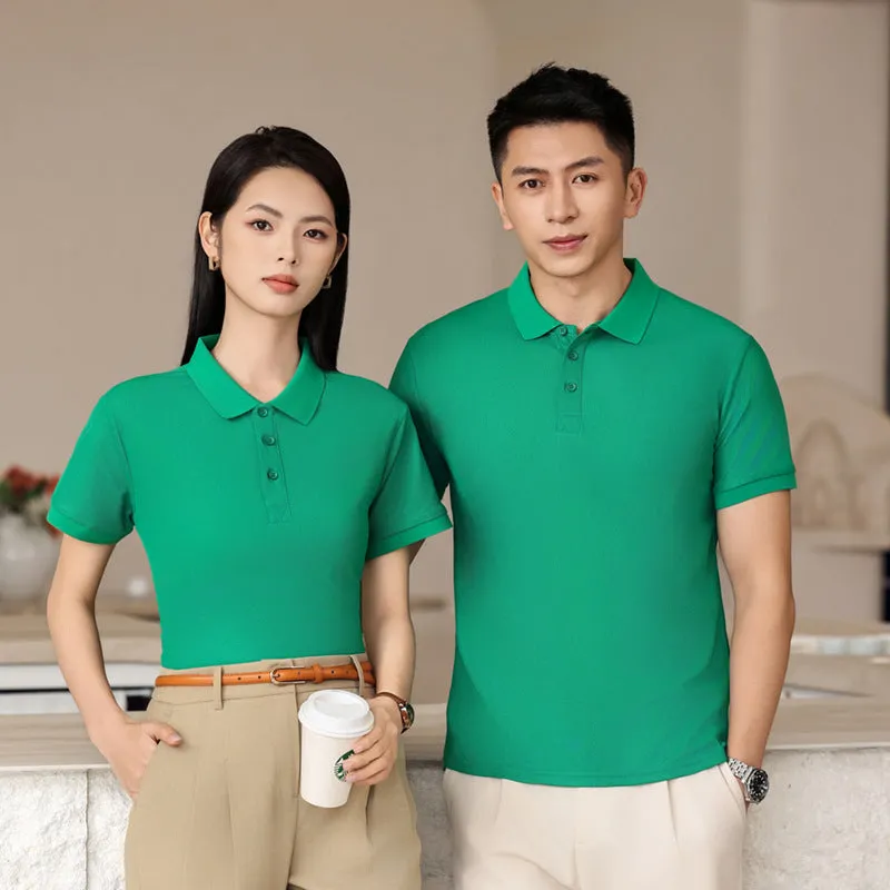 Summer polo shirt in long-staple cotton with side slit design, shown in sapphire blue colour