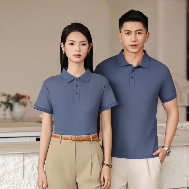 Summer polo shirt in long-staple cotton with side slit design, shown in sapphire blue colour