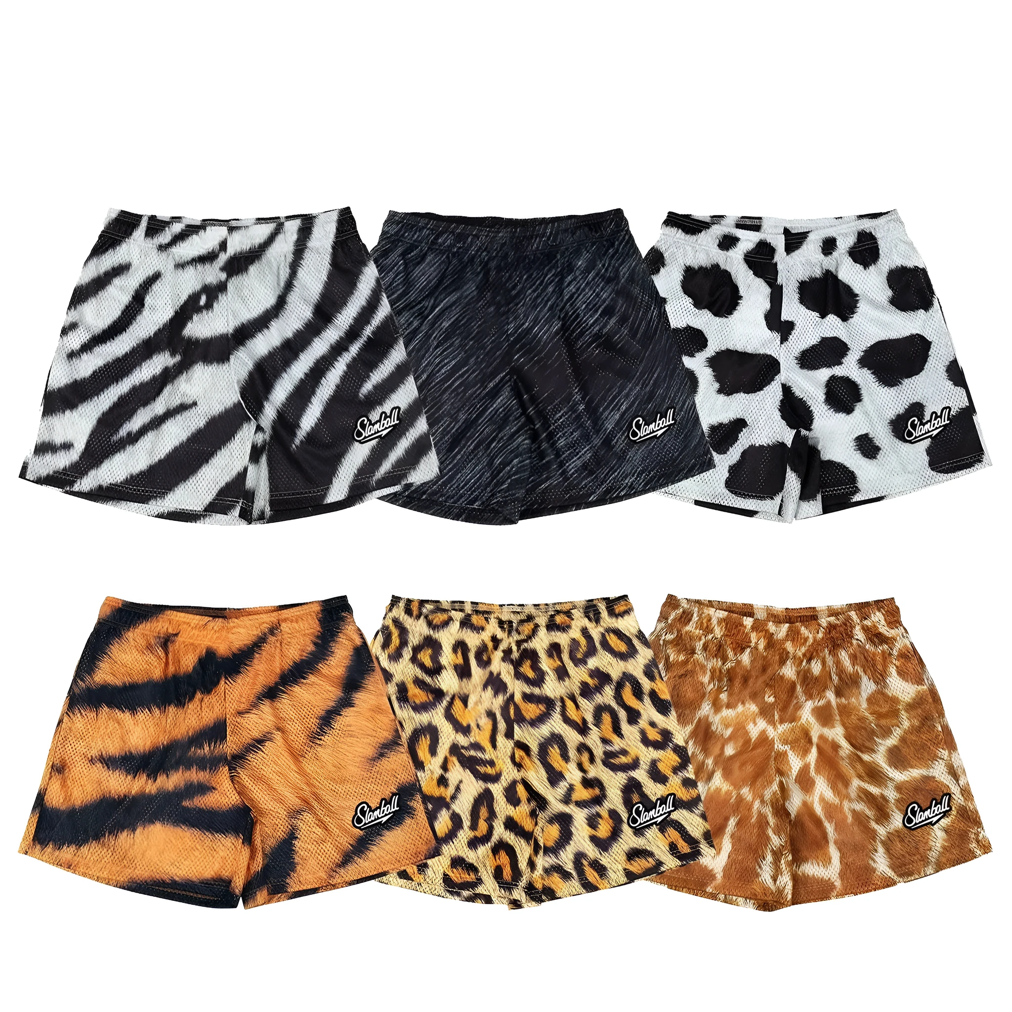 Men's leopard print fitness training shorts made from quick-drying polyester fabric