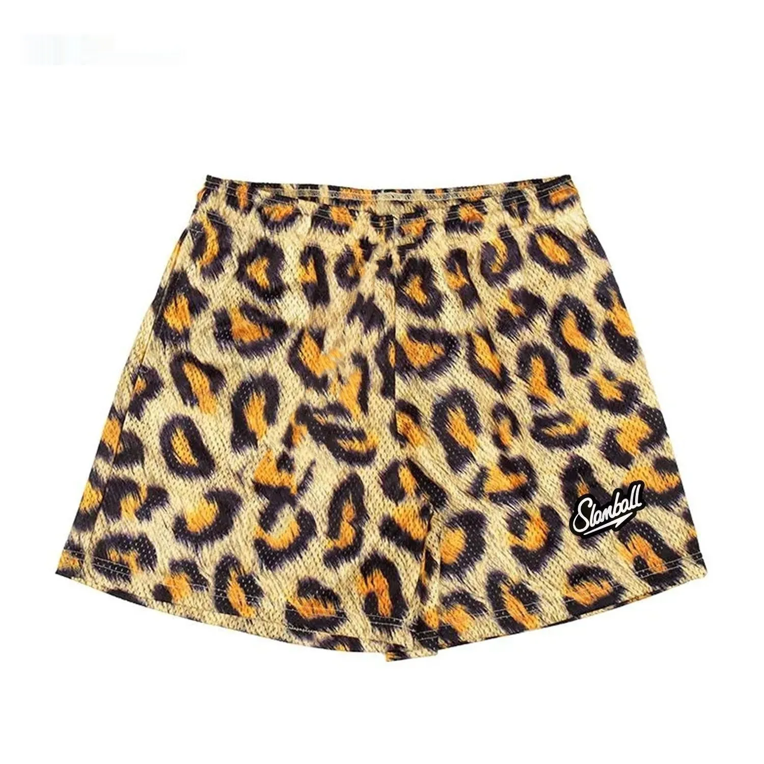 Men's leopard print fitness training shorts made from quick-drying polyester fabric