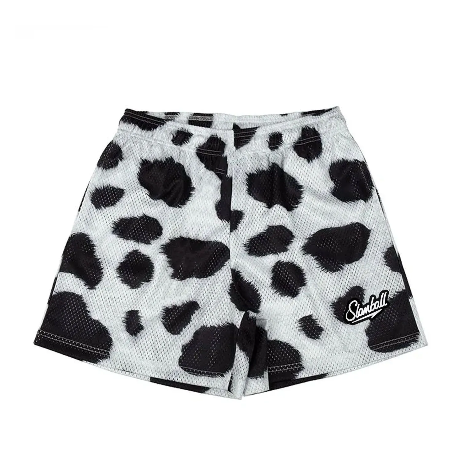 Men's leopard print fitness training shorts made from quick-drying polyester fabric