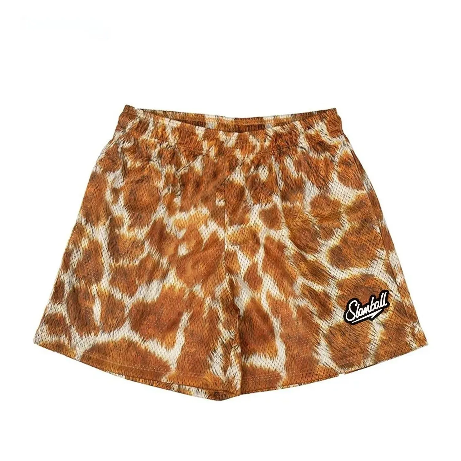 Men's leopard print fitness training shorts made from quick-drying polyester fabric
